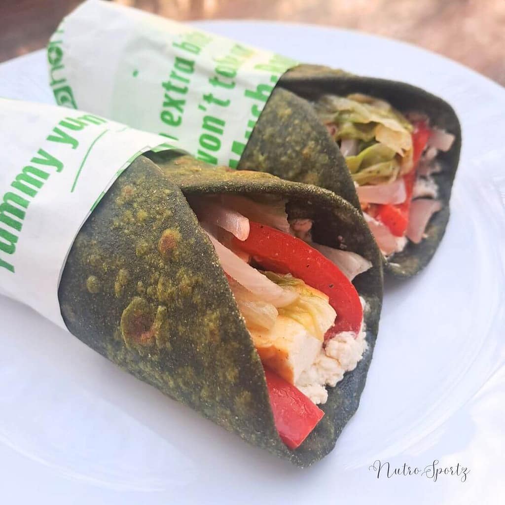 An image of high-protein green power wraps on a plate.