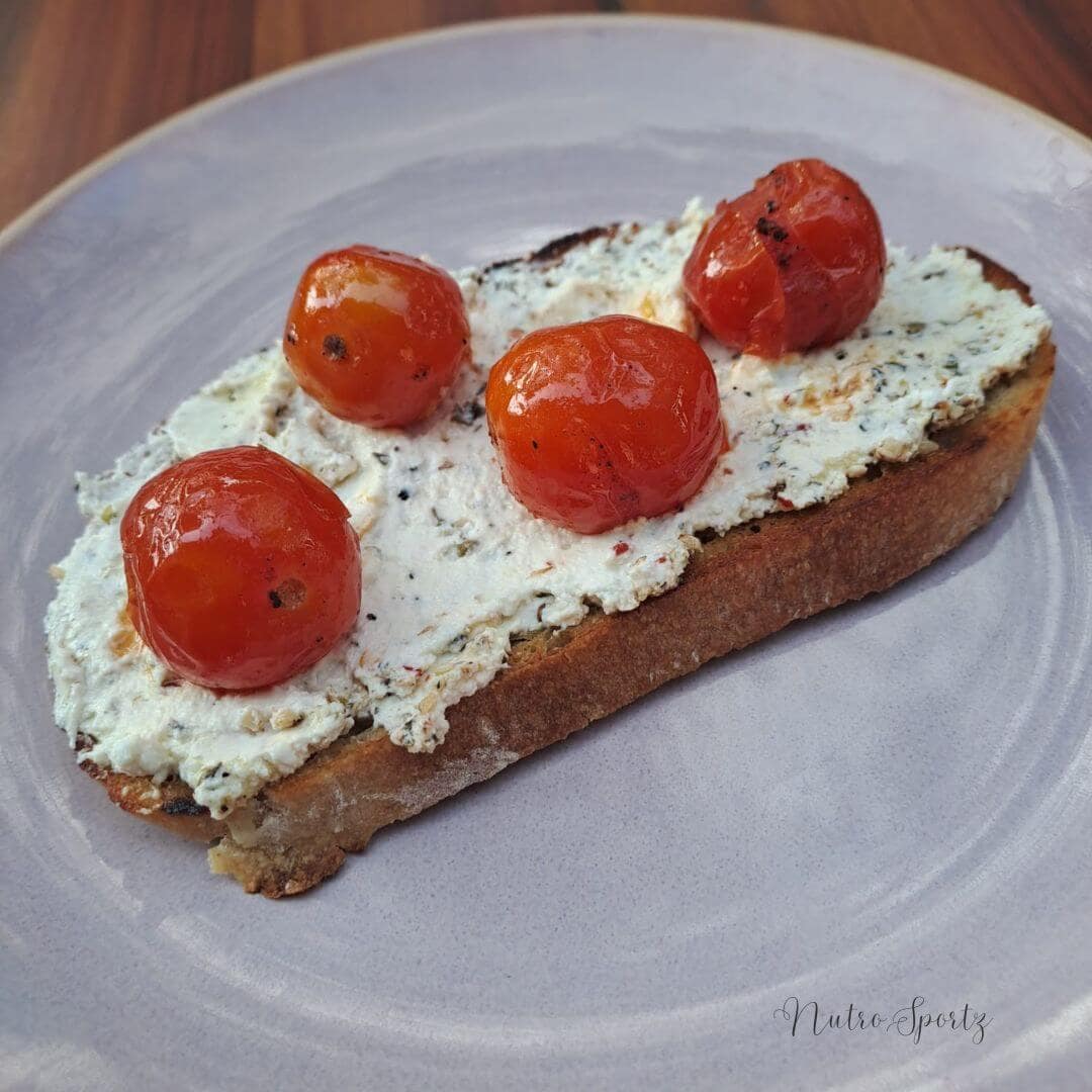 An image of labneh toast on a plate.
