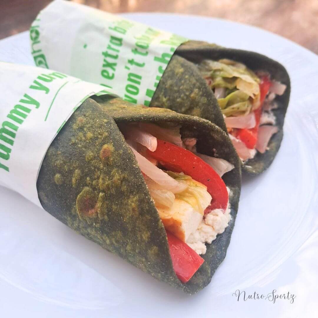 An image of high-protein green power wraps on a plate.