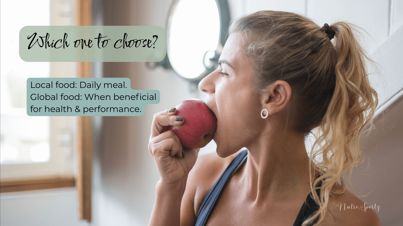 An infographic about how to use a balanced approach while choosing local food and global food.