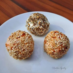 An image of labneh balls on a plate.