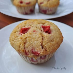 An image of strawberry oats muffins on a plate.